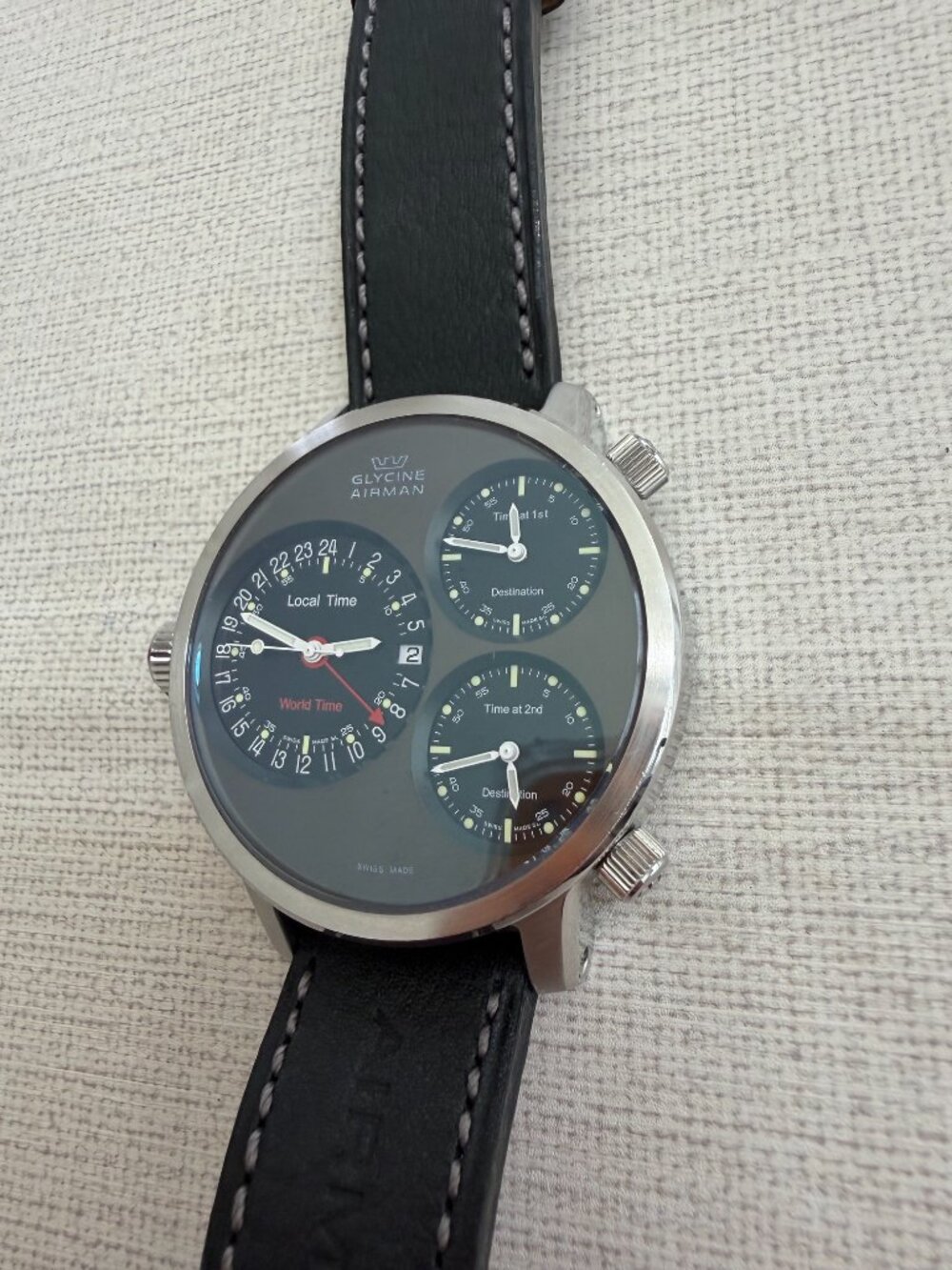 GLYCINE Airman 7  GMT  Triple Automatic Black Grey Swiss Made Watch - Picture 6 of 11